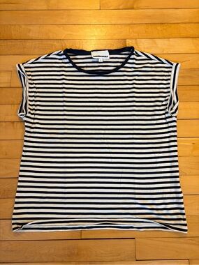 ARMEDANGELS Navy & White Striped Short Sleeve Tee